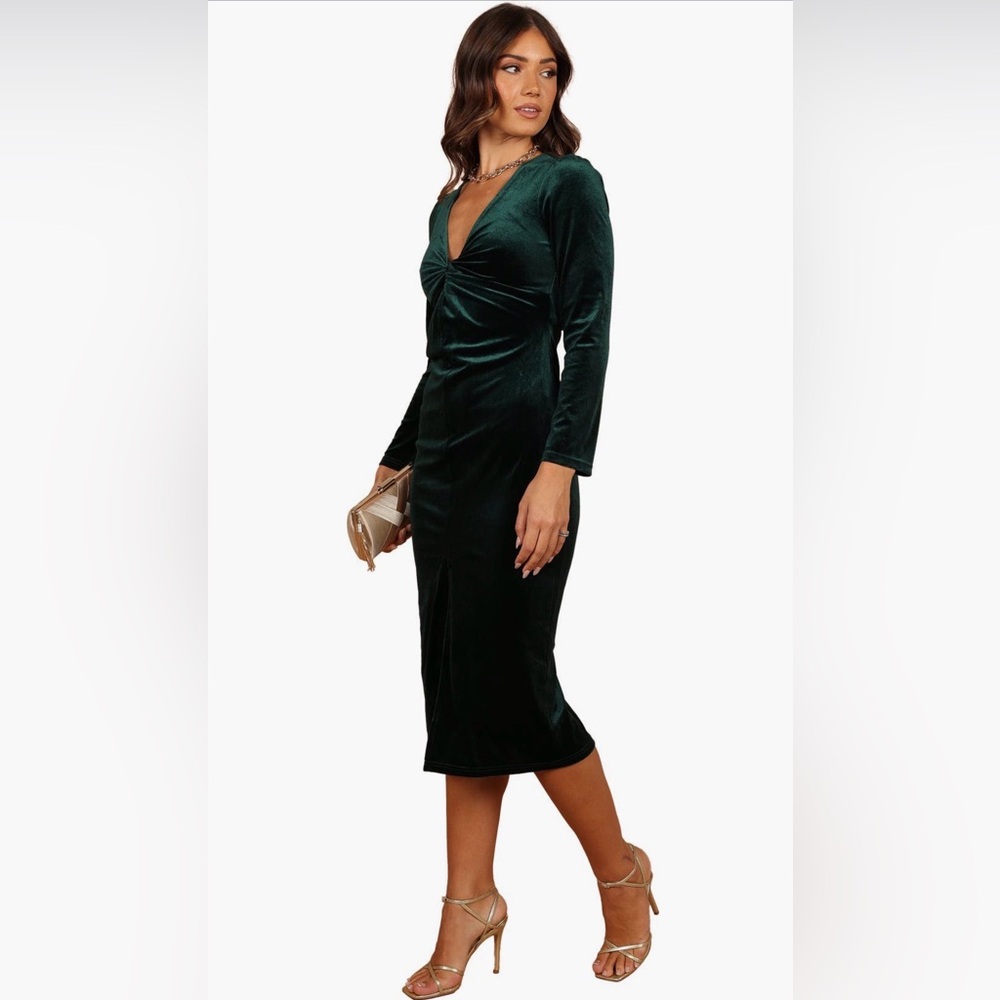 Petal & Pup Green Velvet Midi Dress